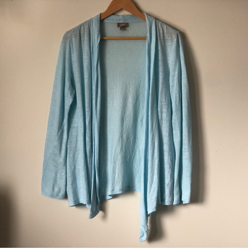 Linen open front waterfall cardigan - size small - J. Jill - pastel aqua blue